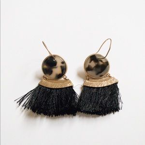 Black Tortoise Acrylic Fringe Circle Drop Earrings